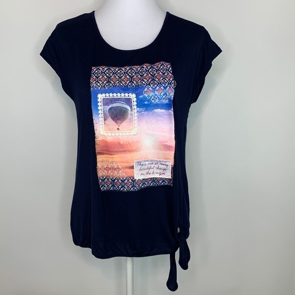Justice Tops - Justice Womens Graphic Top Shirt Size 20 Baloon Sun Summer Print Casual